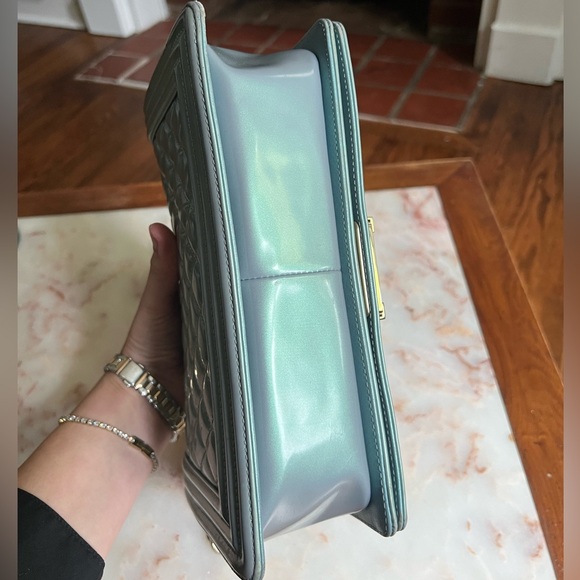 Chanel Quilted Blue Patent Leather Iridescent Medium Boy Bag - Picture 8 of 13